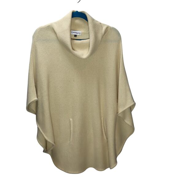 Muse 100% Cashmere Cowl Neck Poncho Sweater Cream Size M - Picture 1 of 5